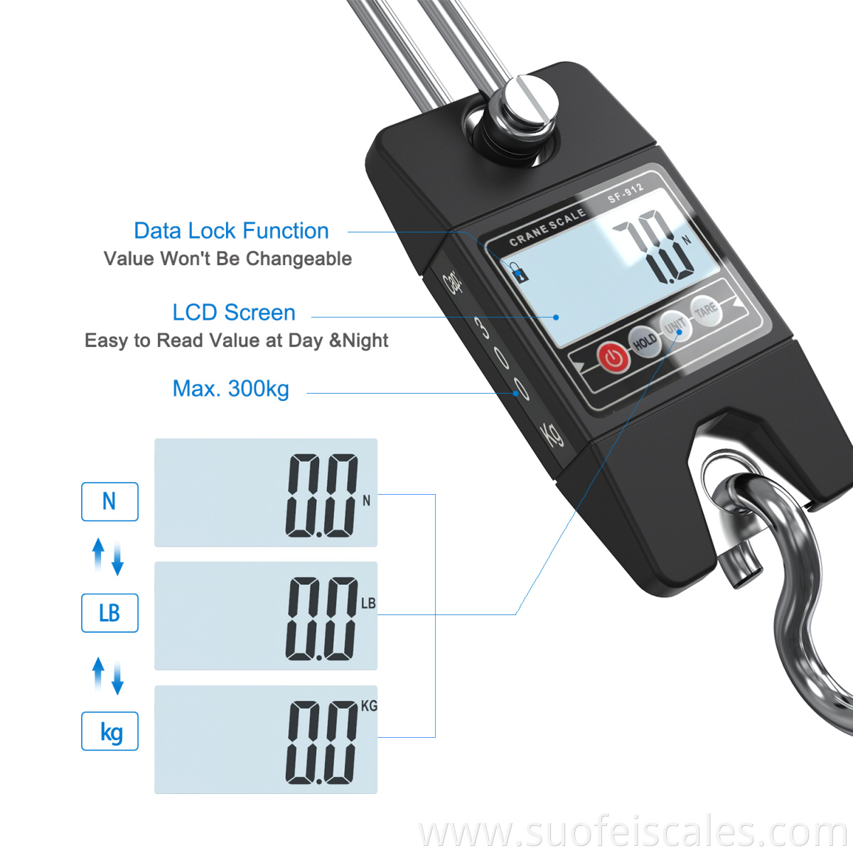 SF-912 High Quality 300kg electronic weight scale hanging crane scale